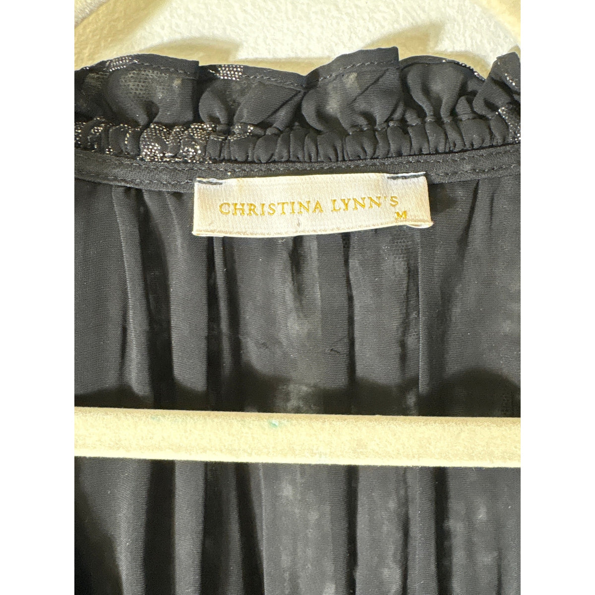 Christina Lynn's Black and Metallic Flower Sheer Top Sz M