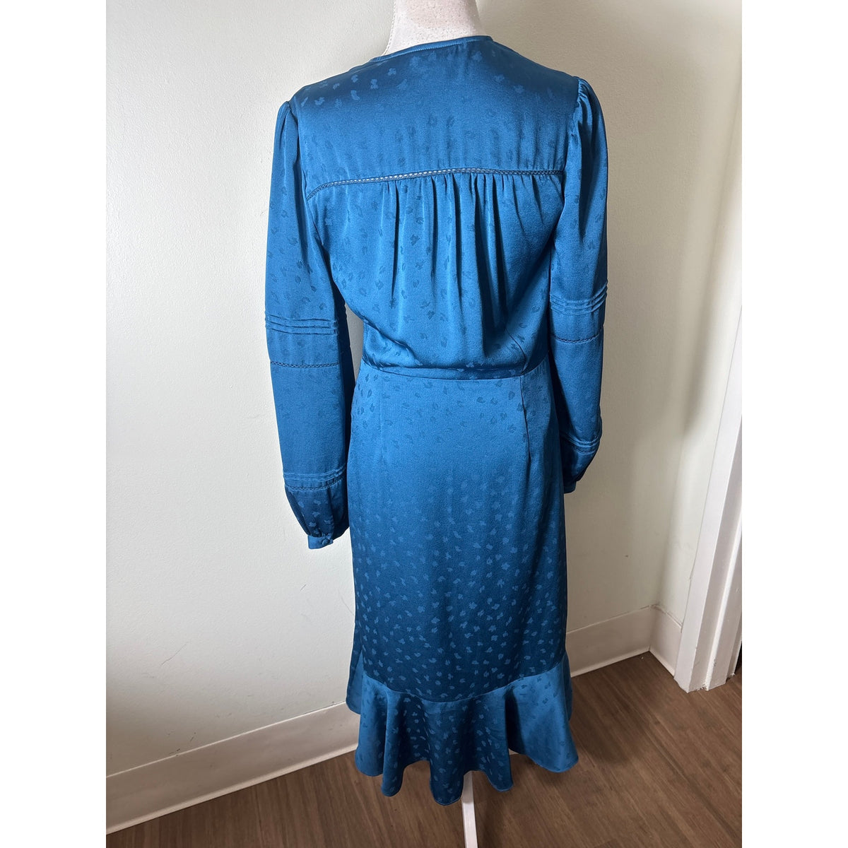 Veronica Beard Blue Long Sleeve Faux Wrap Ruffle Midi Dress Sz 6