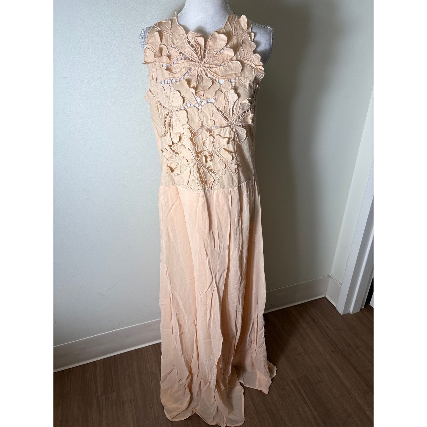 Forete Forete "Il Ricamo" Pale Peace Flower Applique Maxi Dress Sz 6 (II)
