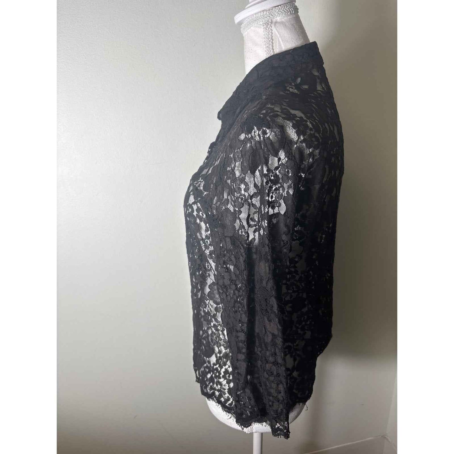 Burberrry Black Lace 3/4 SLeeve Top Sz UK14