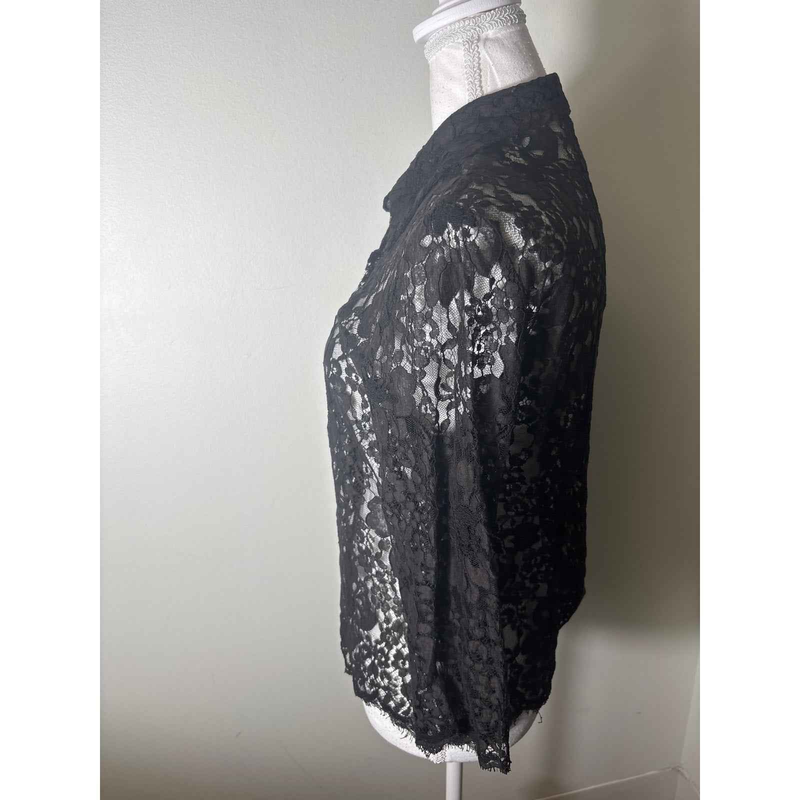 Burberrry Black Lace 3/4 SLeeve Top Sz UK14