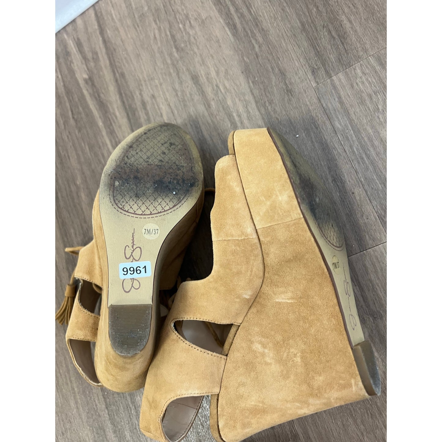 Jessica Simpson Camel Suede Platform Peeptoe Wedes Sz 7
