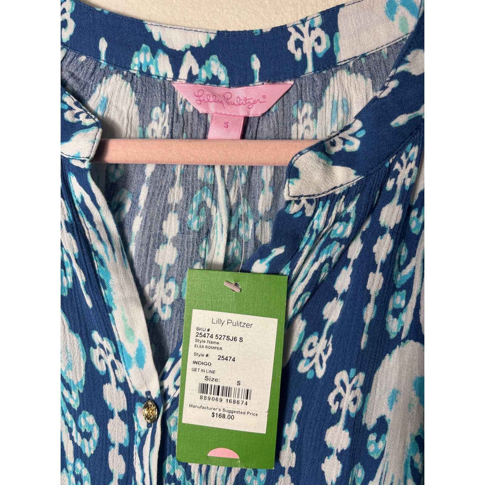 NWT Lilly Pullitzer Indigo Elsa Romper Sz S