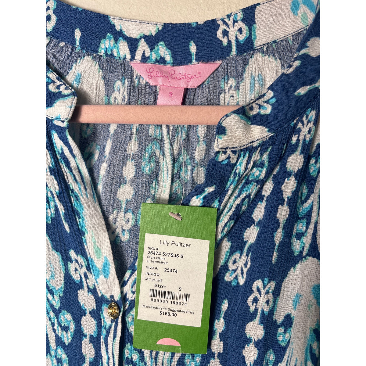 NWT Lilly Pullitzer Indigo Elsa Romper Sz S