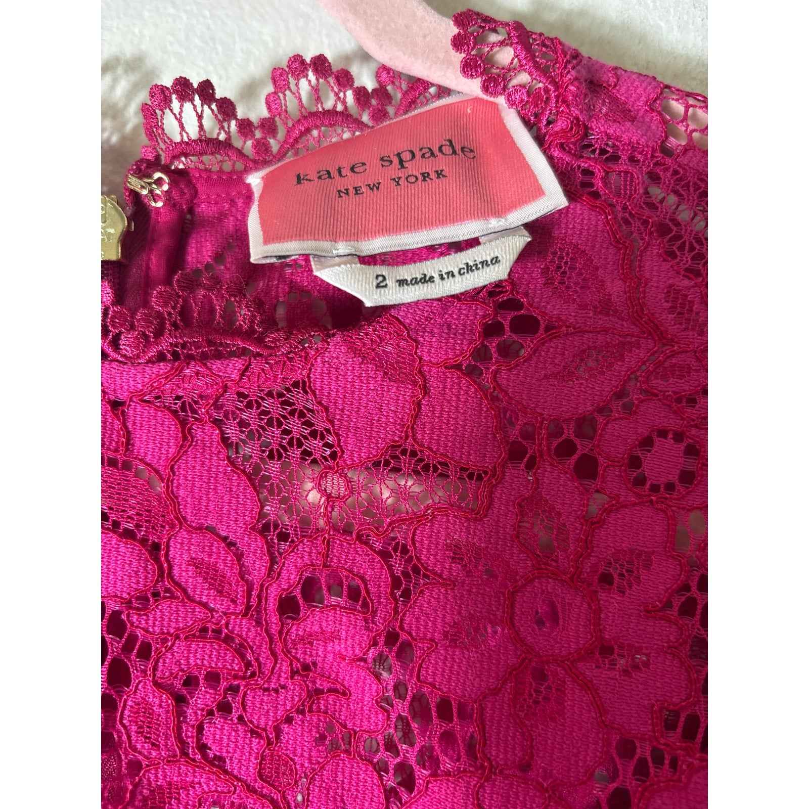 Kate Spade Hot Pink Long Sleeve Lace Mini Dress Sz 2