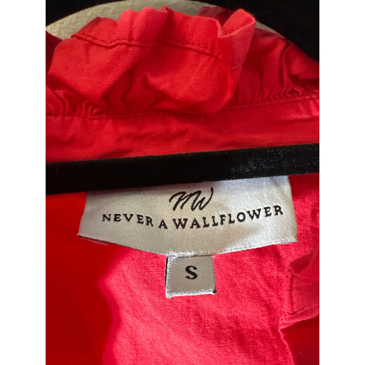 Never A Wallflower Red Ruffle Collar Cotton Shift Dress Sz S