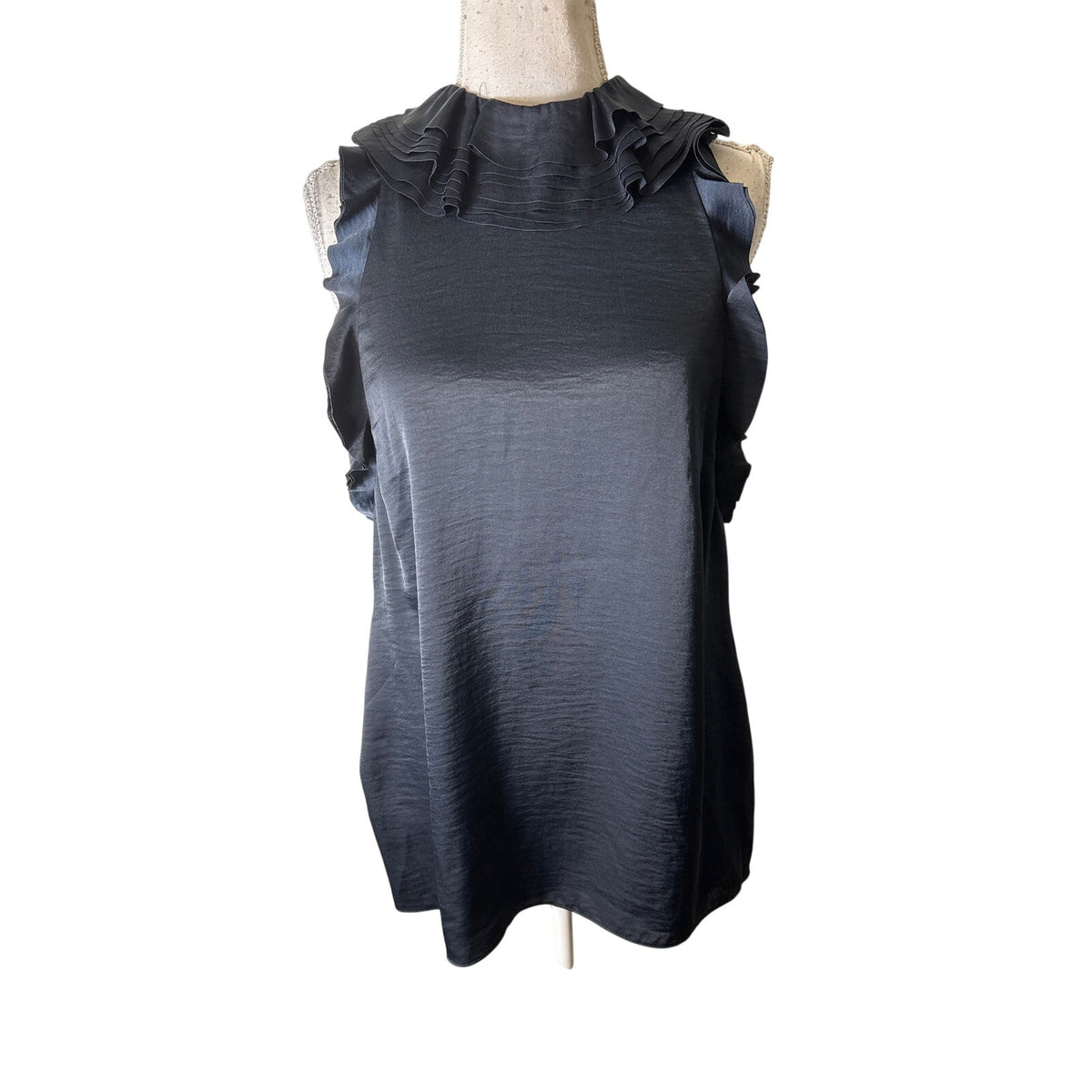 Reiss Navy Satin Layered Top Sz 8