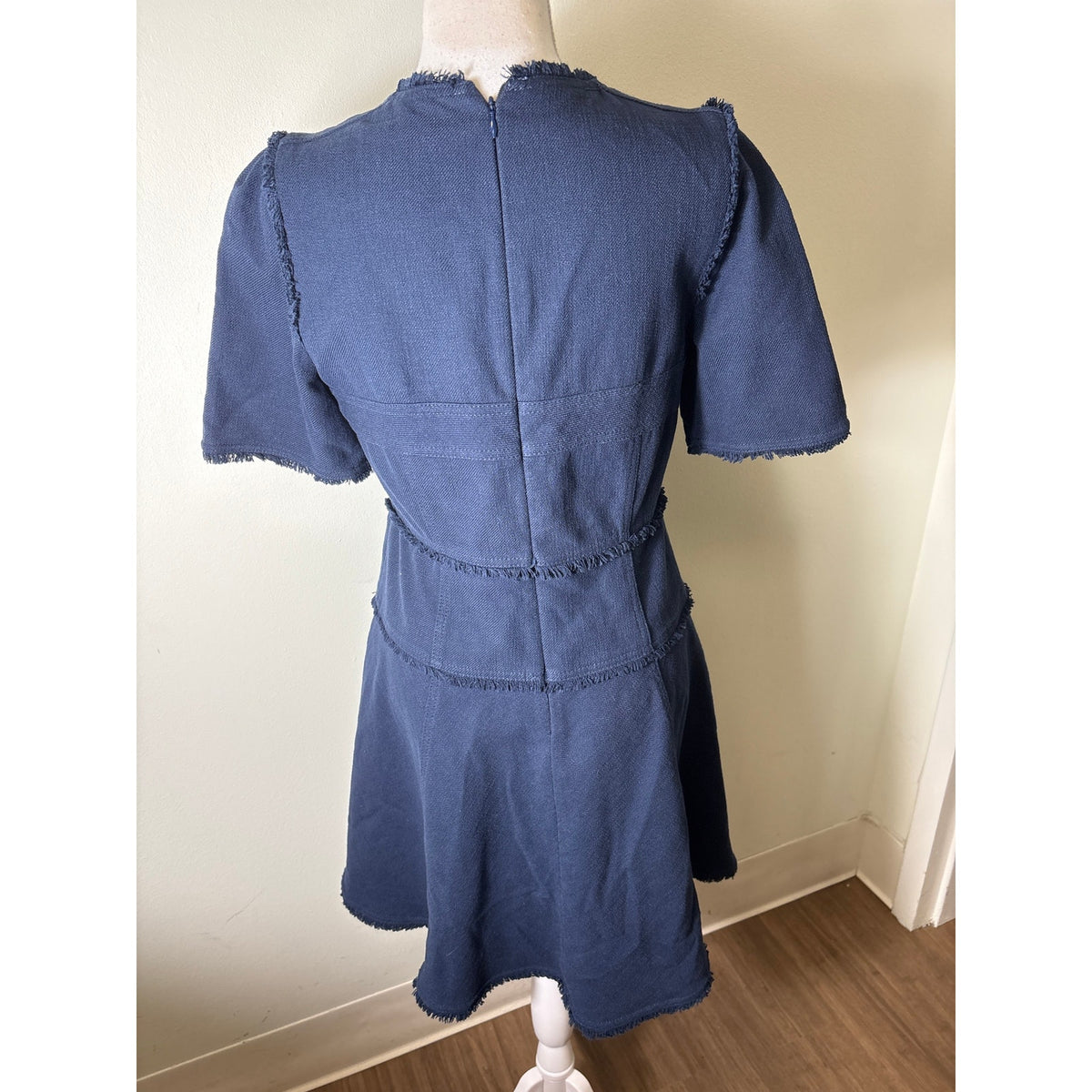 ME+EM Navy Blue Short Sleeve Fringe Mini Dress Sz 8