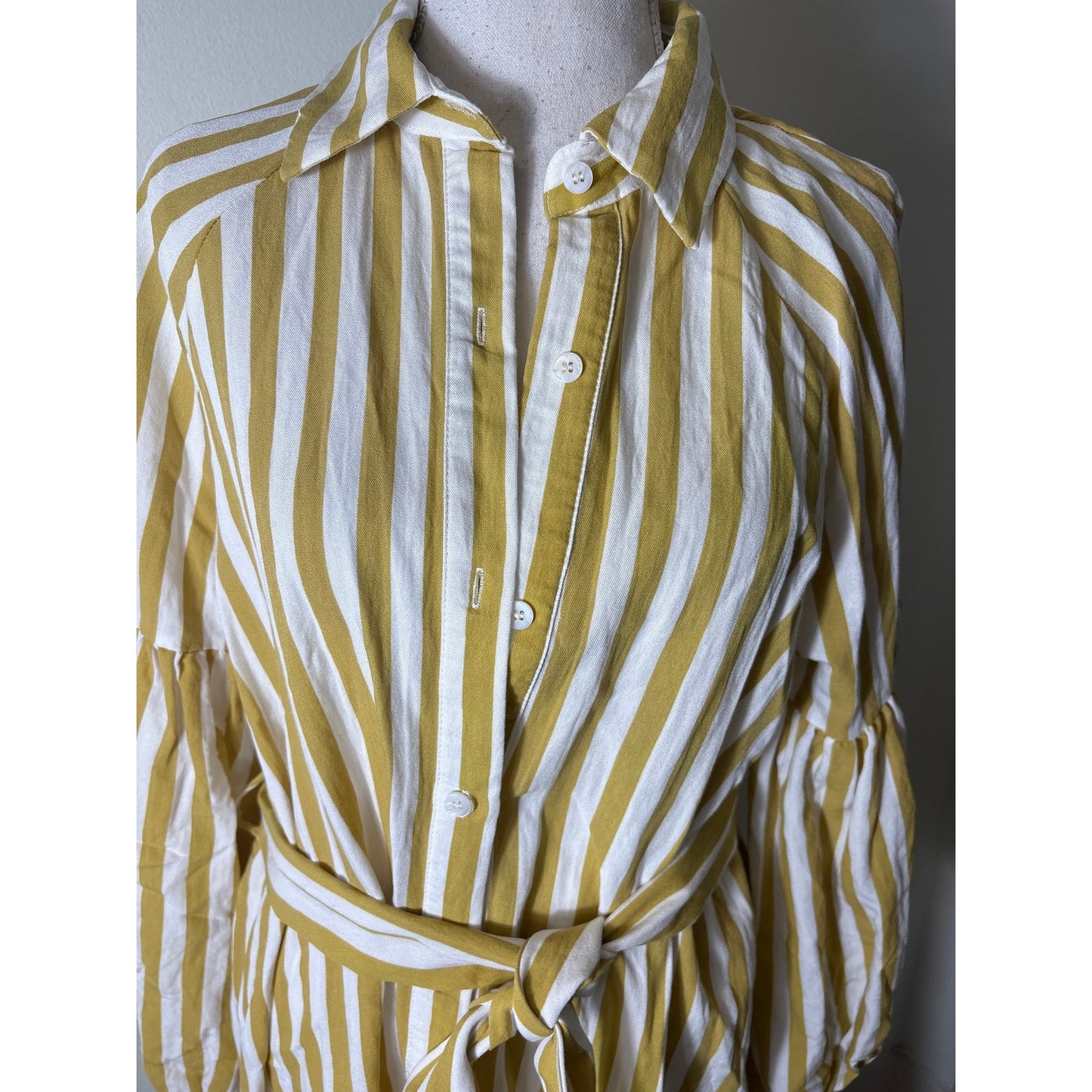 Jacquie The Label Green and White Stripe Button Up Belted Maxi Dress Sz L