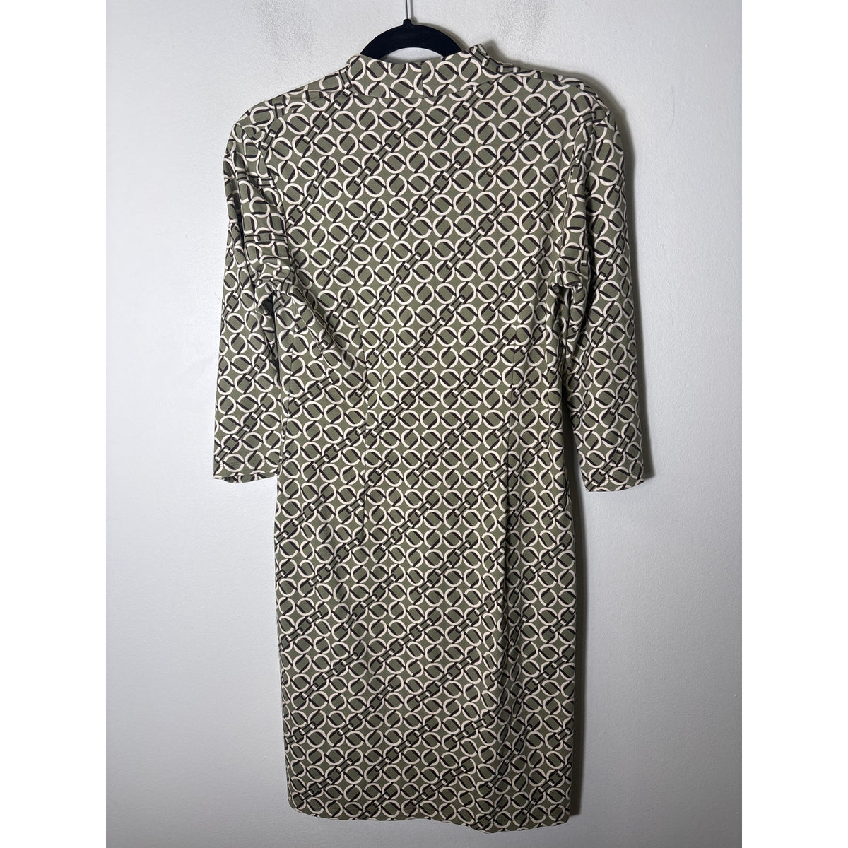 J. McLaughlin Green Geo Print 3/4 Sleeve Midi Dress Sz S