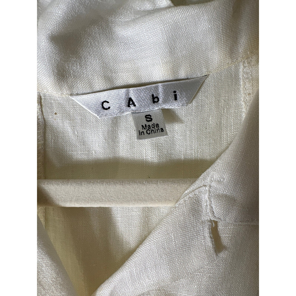 Cabi White Linen Button Up Short Sleeve Shirt Sz S