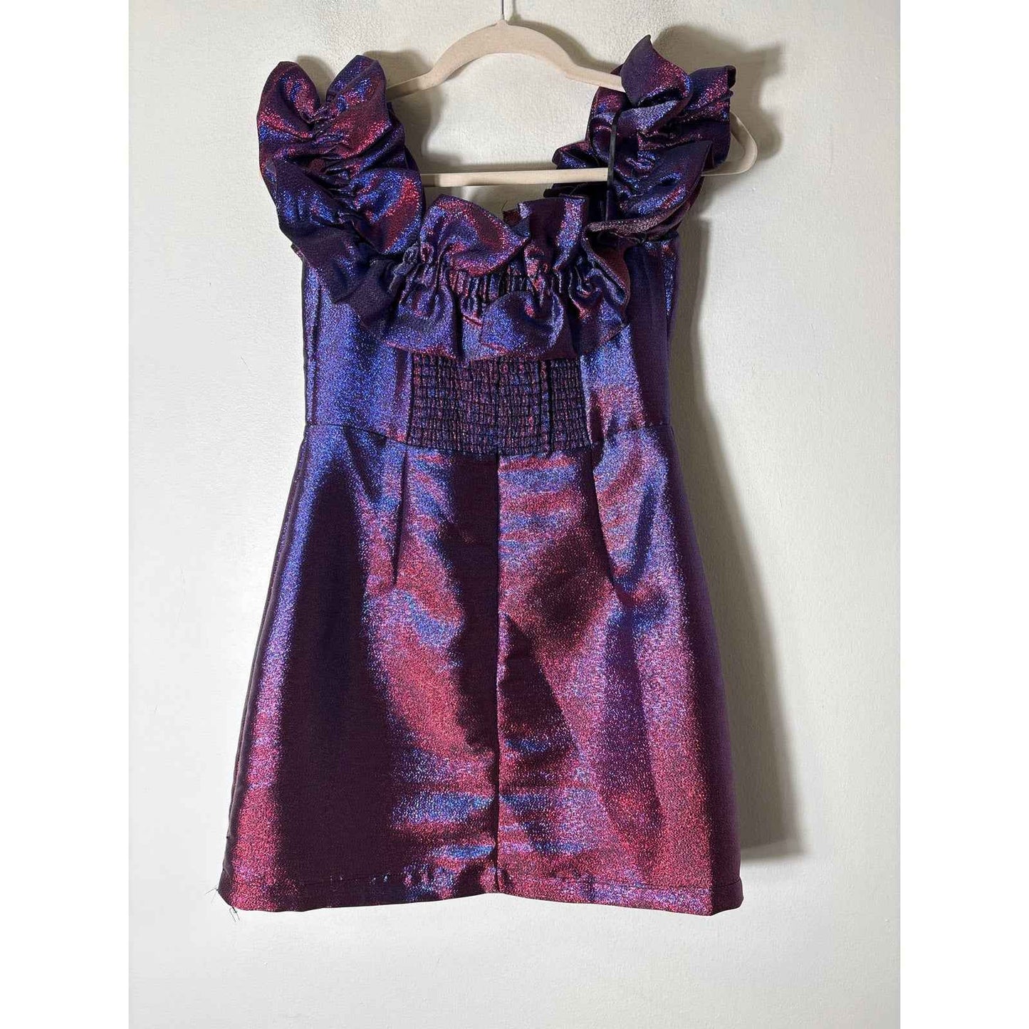 NWT DO + Be Purple/Blue Metallic Off Shoulder Body Con Mini Dress Sz S