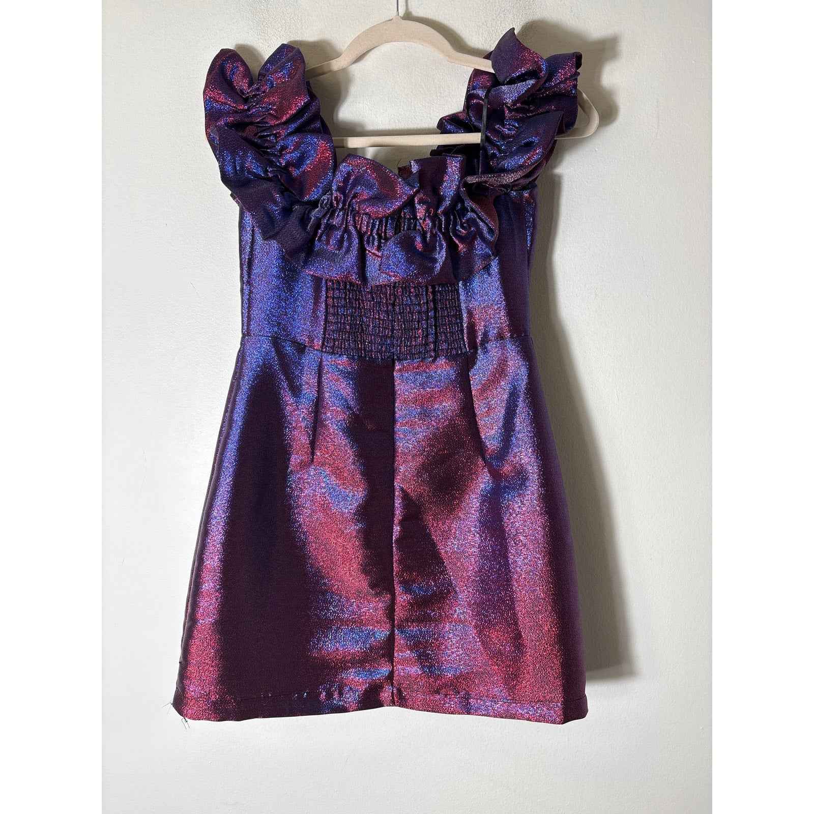 NWT DO + Be Purple/Blue Metallic Off Shoulder Body Con Mini Dress Sz S