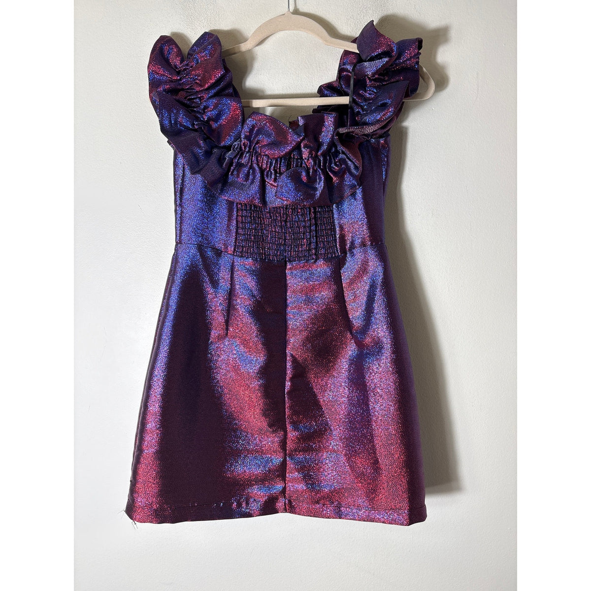 NWT DO + Be Purple/Blue Metallic Off Shoulder Body Con Mini Dress Sz S