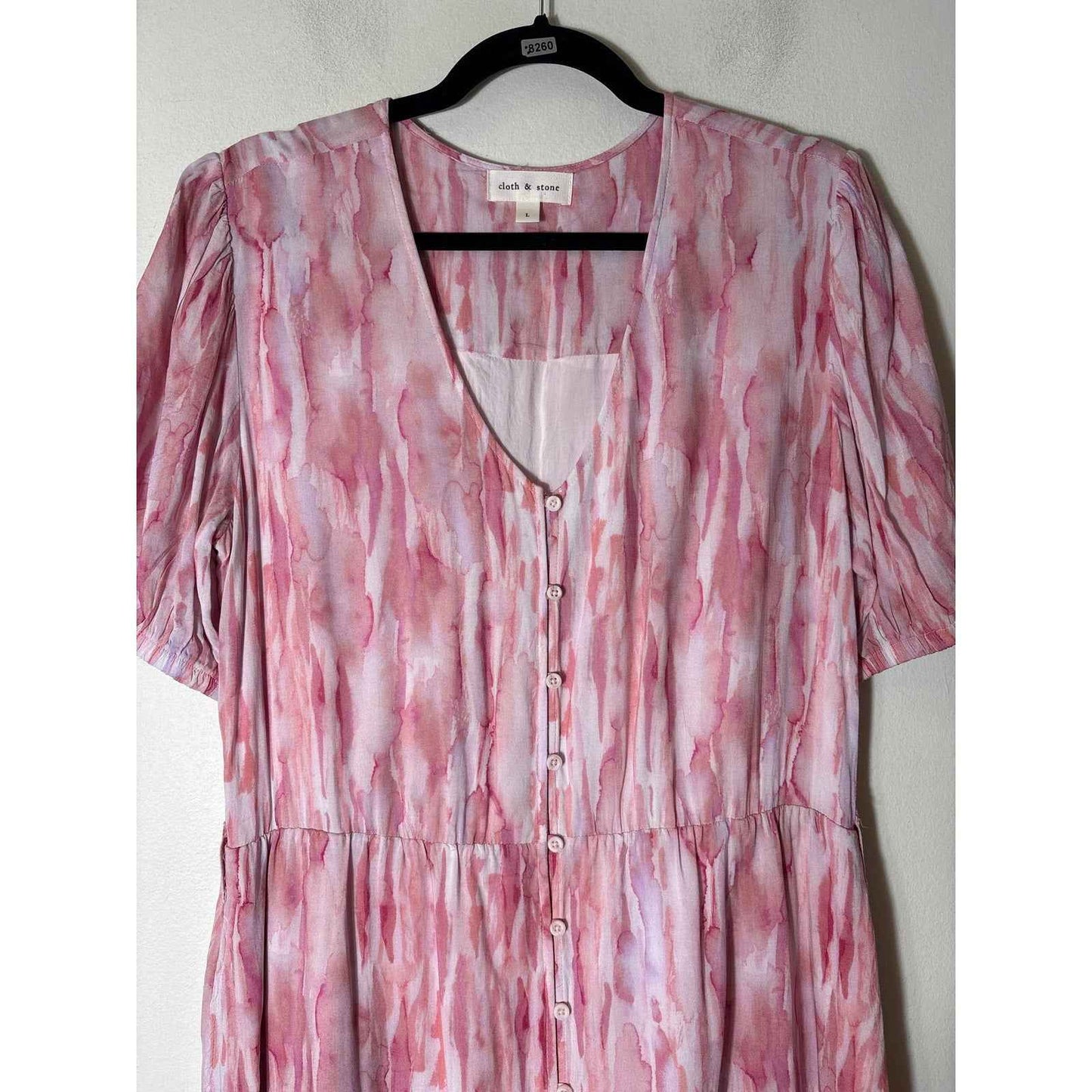 Cloth & Stone Pink Watercolor Pull Sleeve Mini Dress Sz L