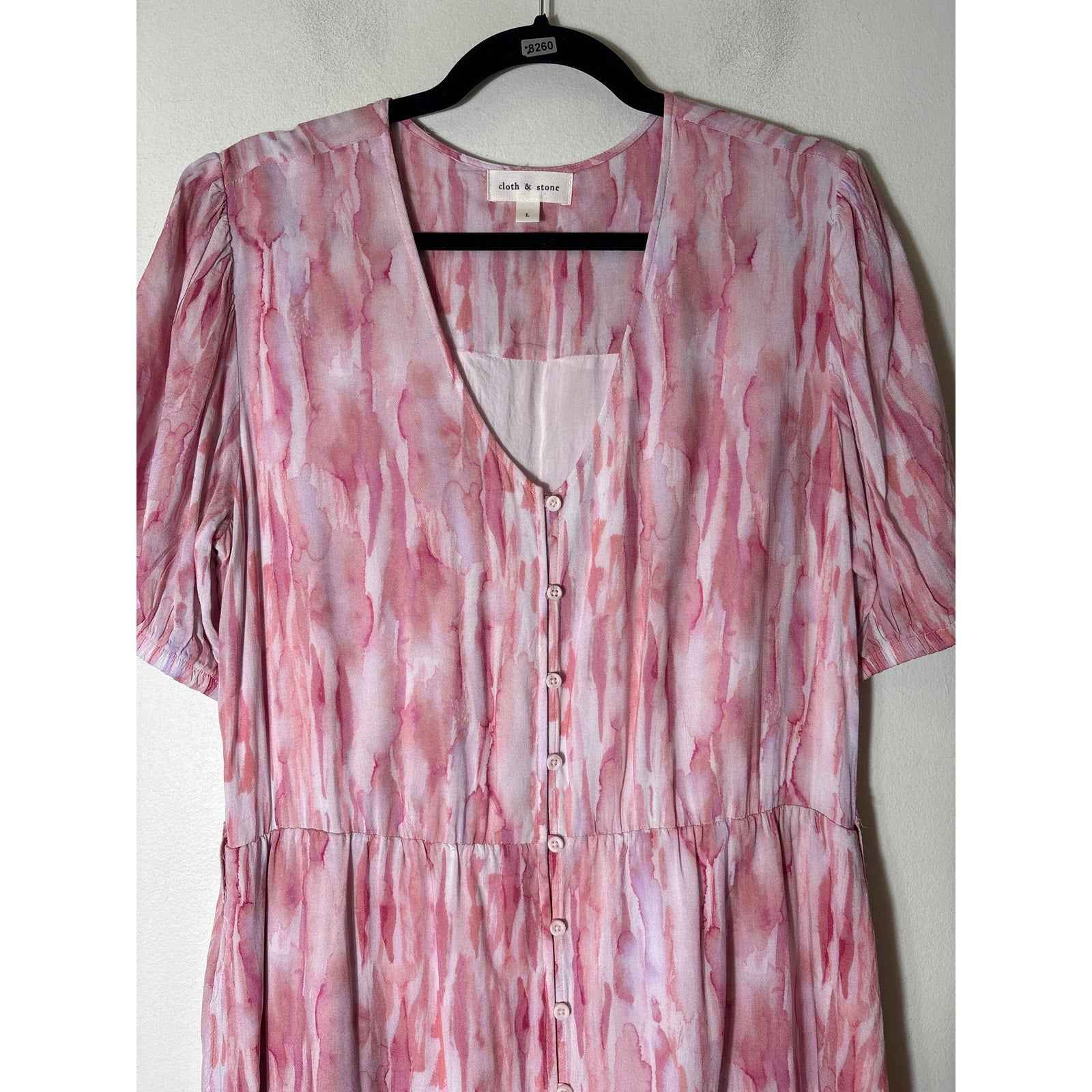 Cloth & Stone Pink Watercolor Pull Sleeve Mini Dress Sz L