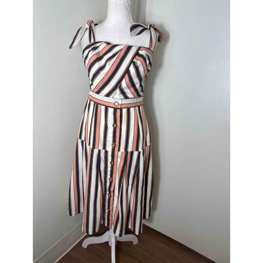 Gianni Bini Multicolor Stripe A Line Midi Button Up Dress Sz M