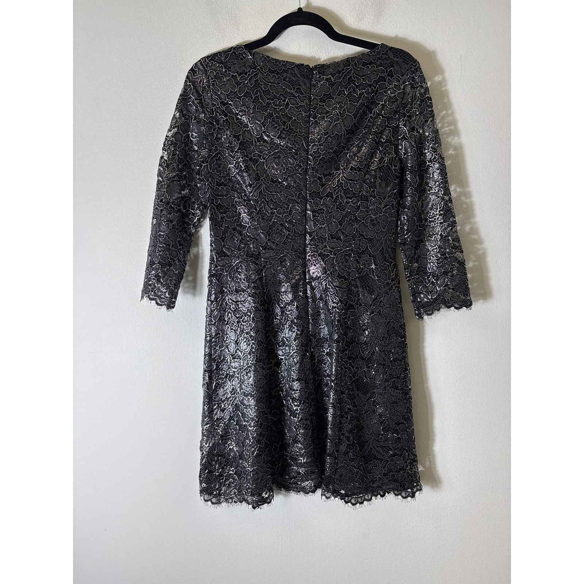 Shoshanna Black Silver Floral Lace Long Sleeve Knee Length Dress Sz 2