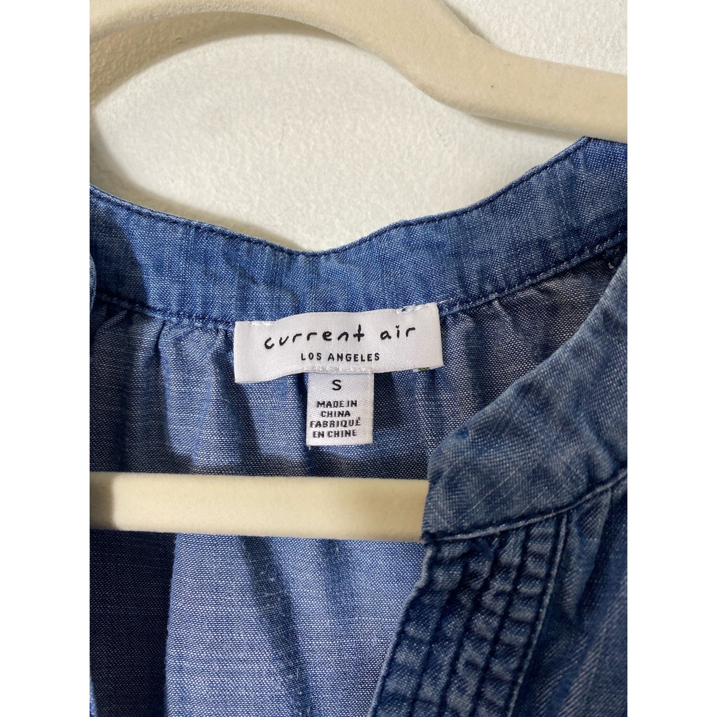 Current Air Blue Short Sleeve,  V Neck Denim Tunic Shirt Sz S