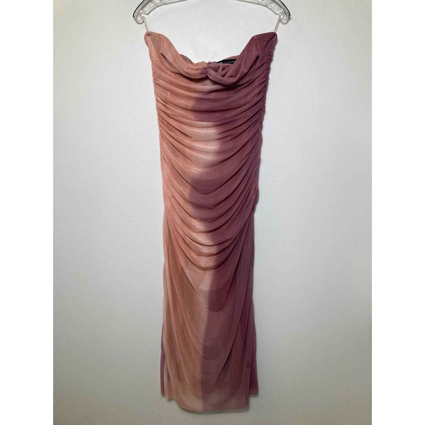 Zara Pink and Blush Mesh Strapless Dress Sz L