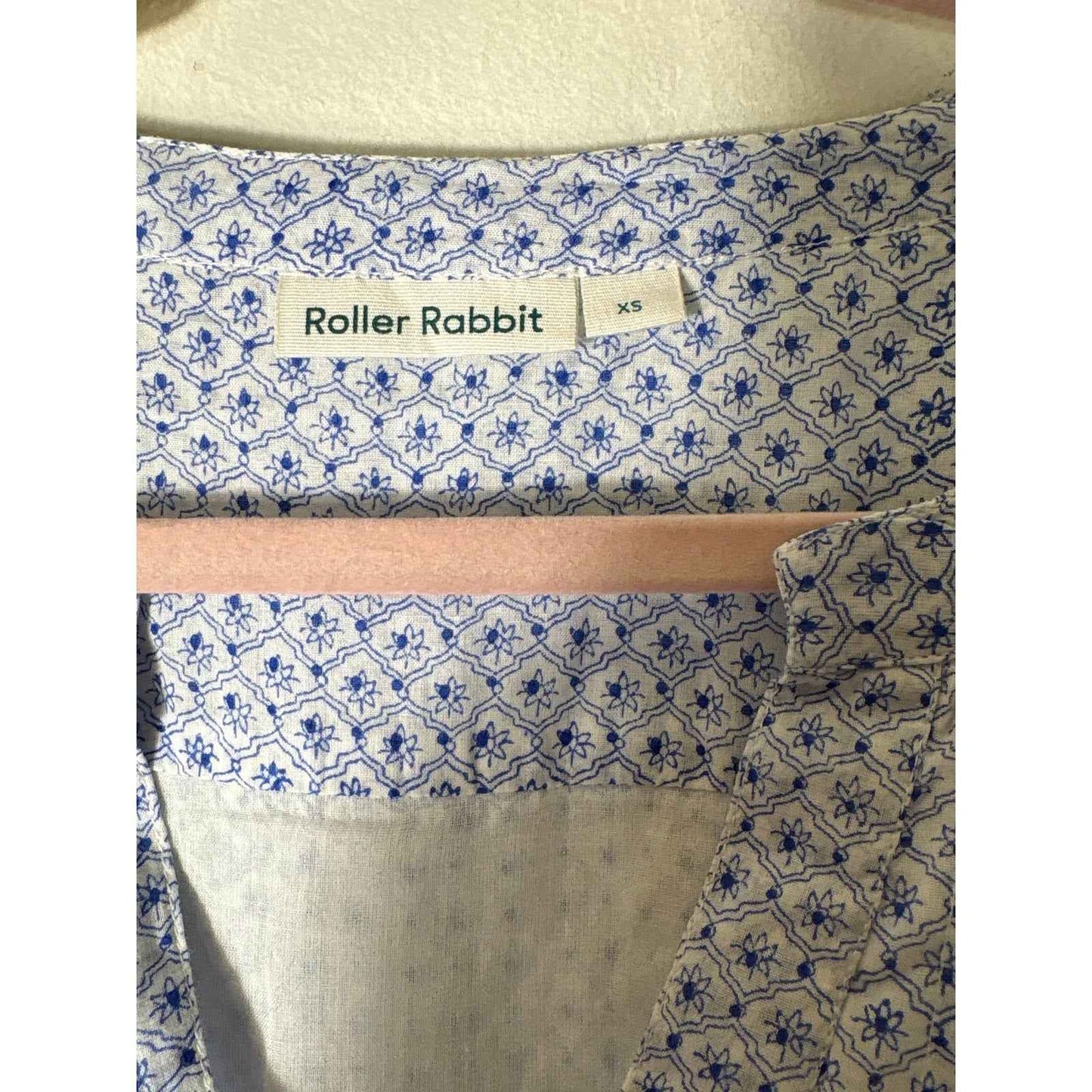 Roller Rabbit blue and White Pattern Long Sleeve Mini Dress Sz XS