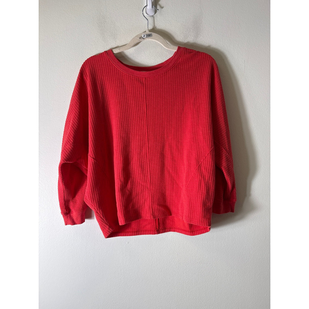 Lilla P Orange Waffle Knit Long Sleeve Tee Sz S