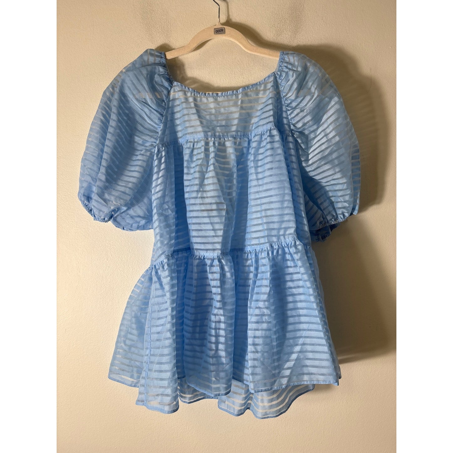 NWT Asos Sheer Light Blue Peplum Top Sz 14