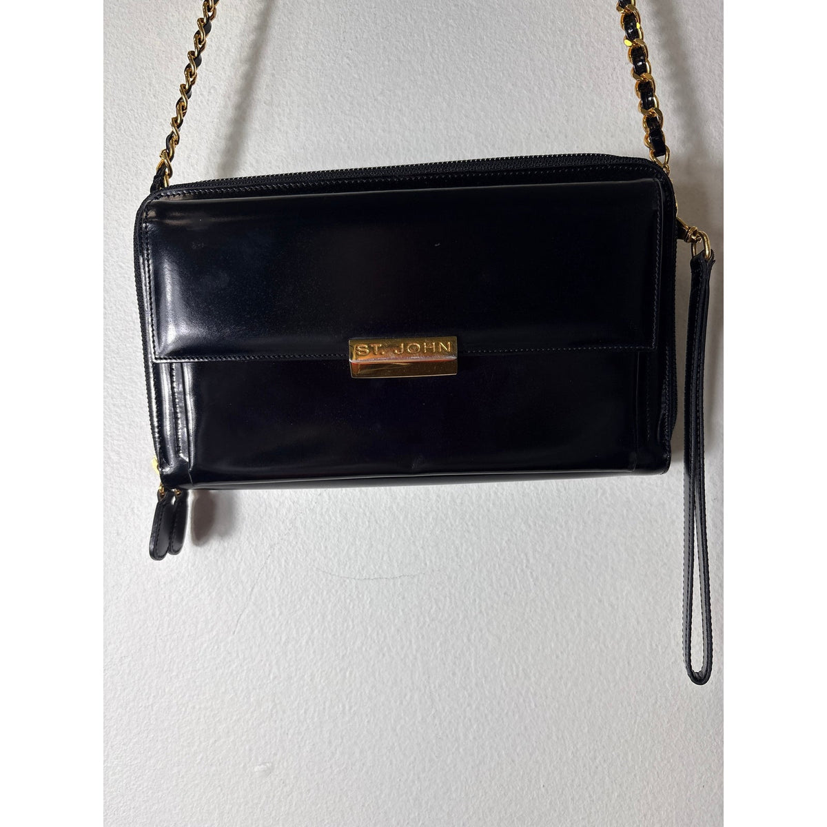 Vintage St. John Black Patent Clutch or Small Shoulder Purse