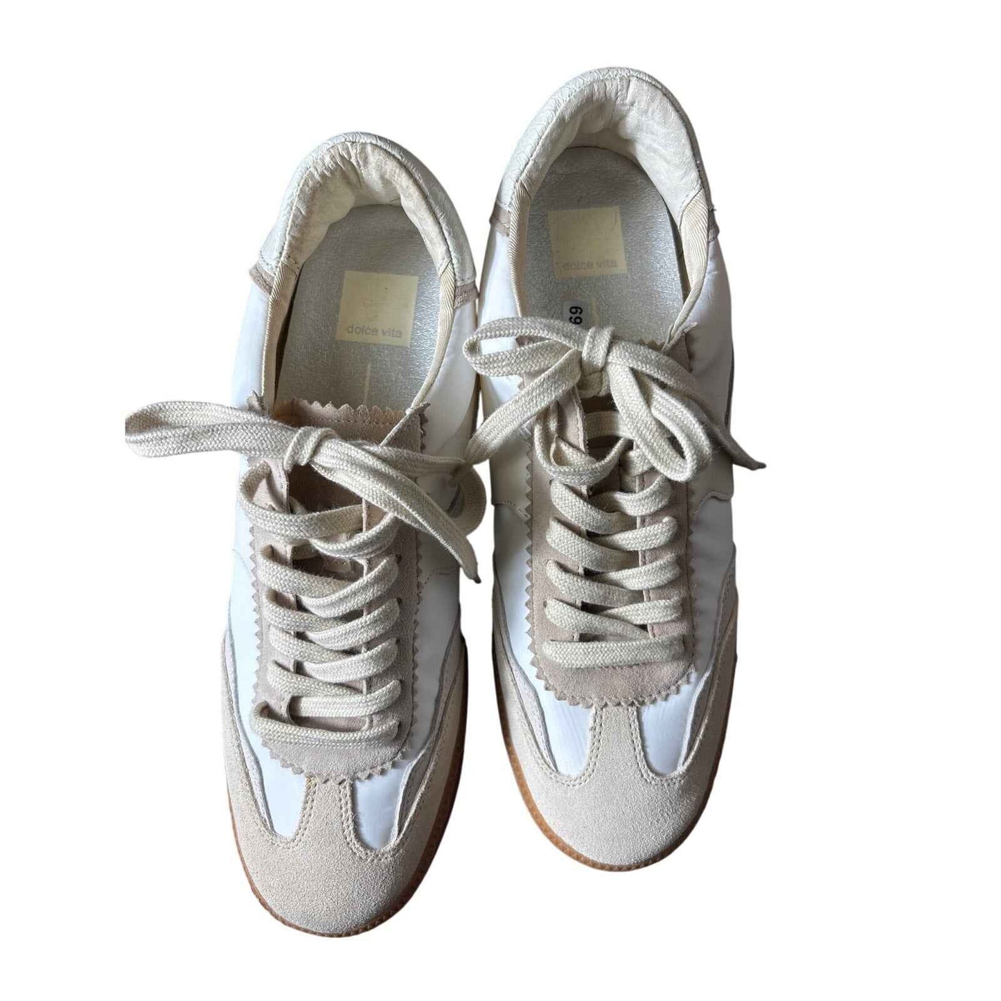 Dolce Vita Tan White Lace Up Fashion Sneakers Sz 10