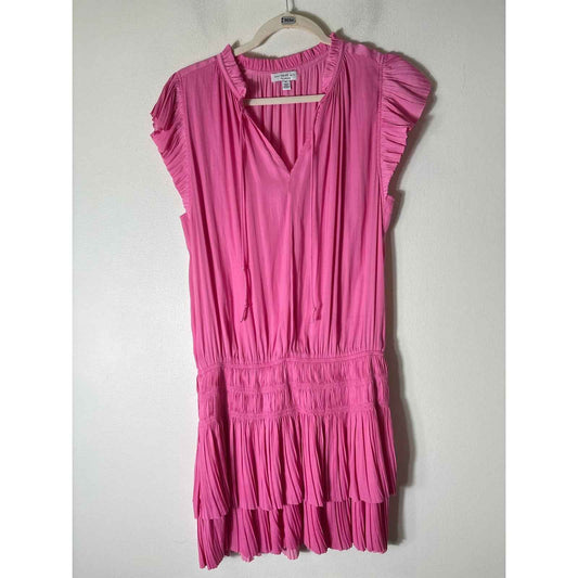 Current Air Classic Pink Flutter Sleeve Smocked Waist Knee Length Dress Sz M
