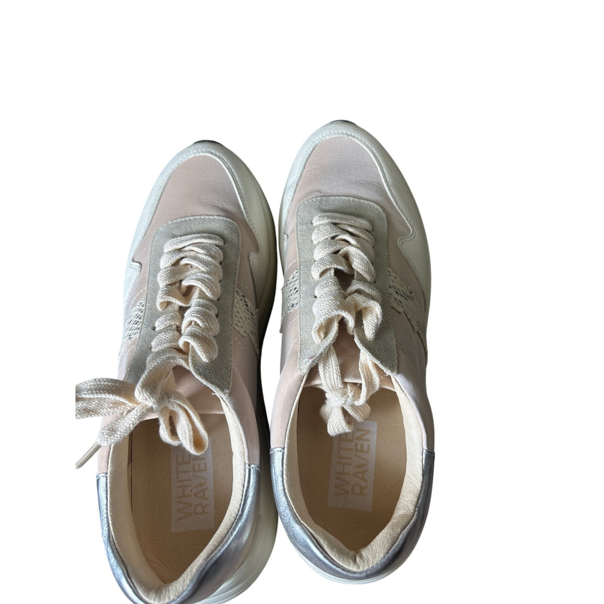 NWOB White Raven Pink White Silver Fashion Sneaker Sz 8.5