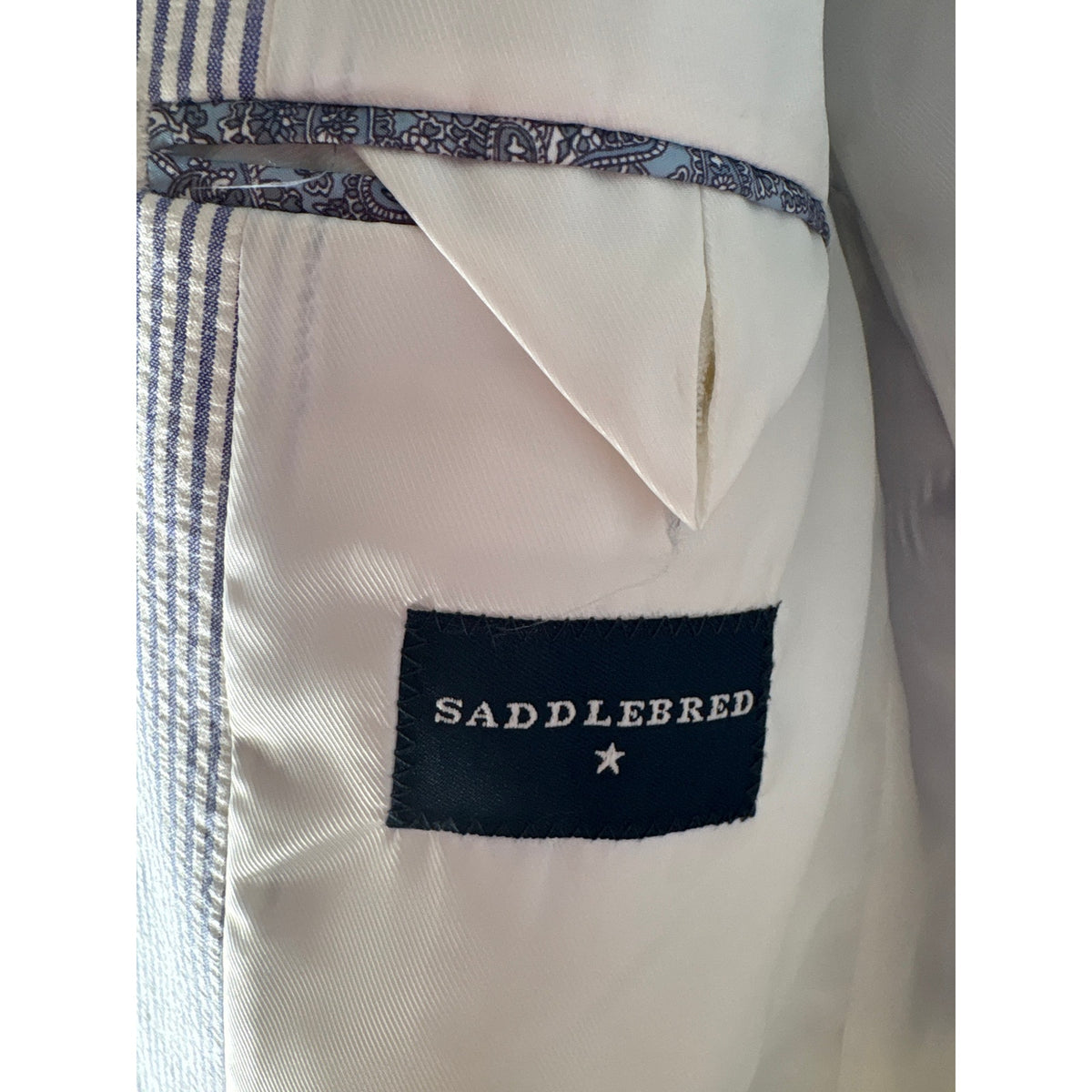 Mens Saddlebred Blue and White Seerucker Jacket Sz 38R