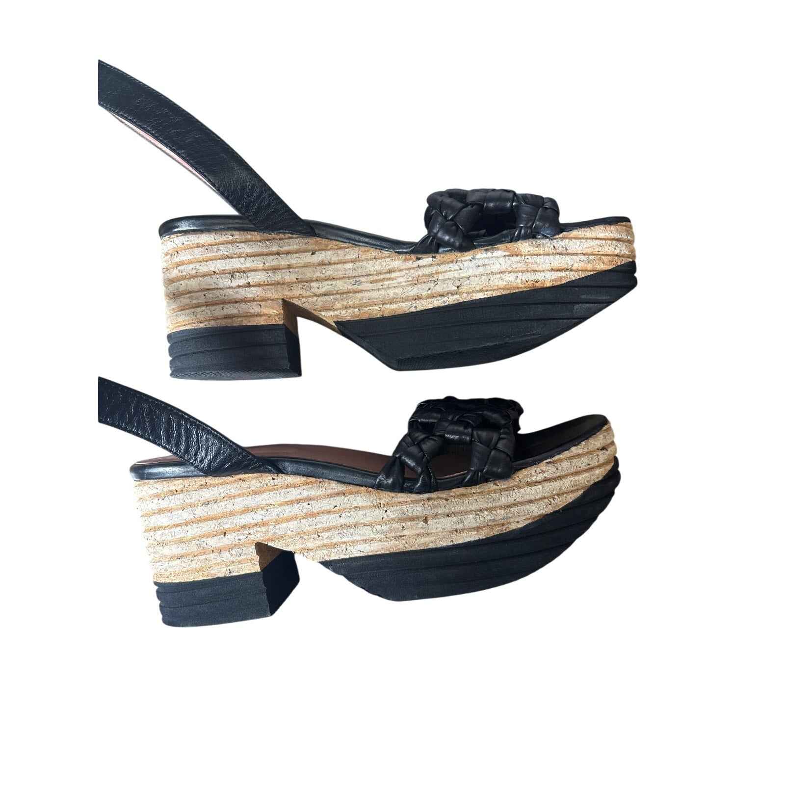 Homers Artisan Black Cork Platform Ankle Strap Sandals Sz 10