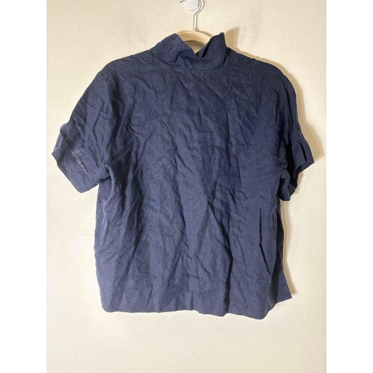 Quince Navy Blue Short Sleeve linen Button UP Shirt Sz M