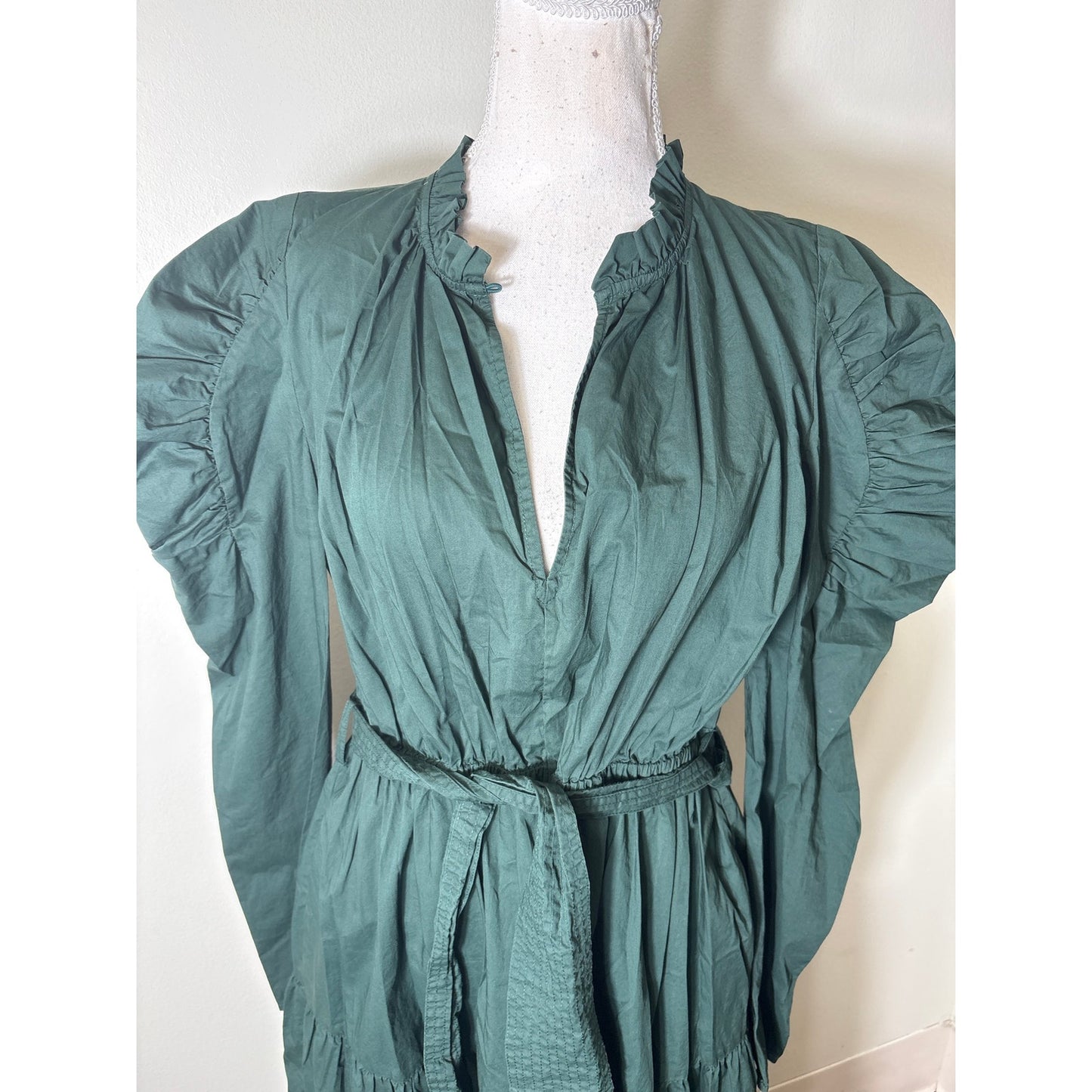 Anna Cate Forest Green Long Sleeve Cotton Maxi Dress Sz L