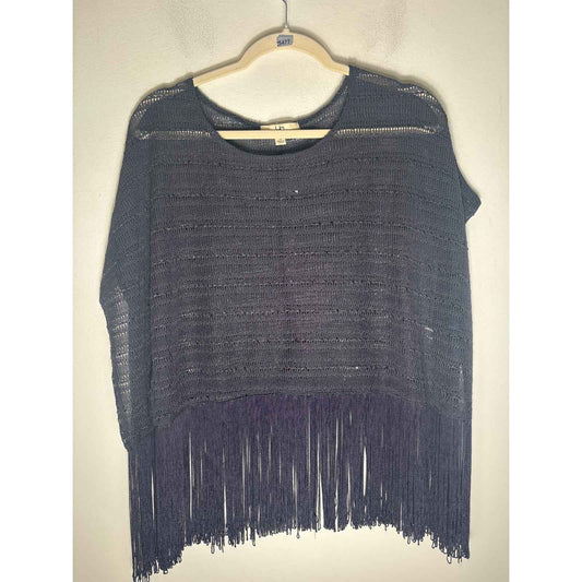 Ya Los Angeles Black Knit Mesh Sleeveless Fringe Top Sz S