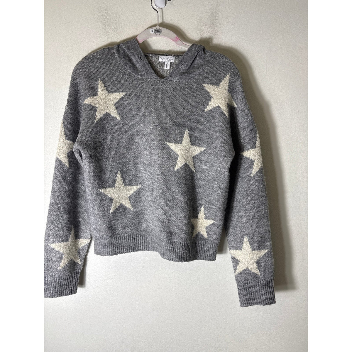 Olivia Sky Gray Star Hooded Sweater Sz S