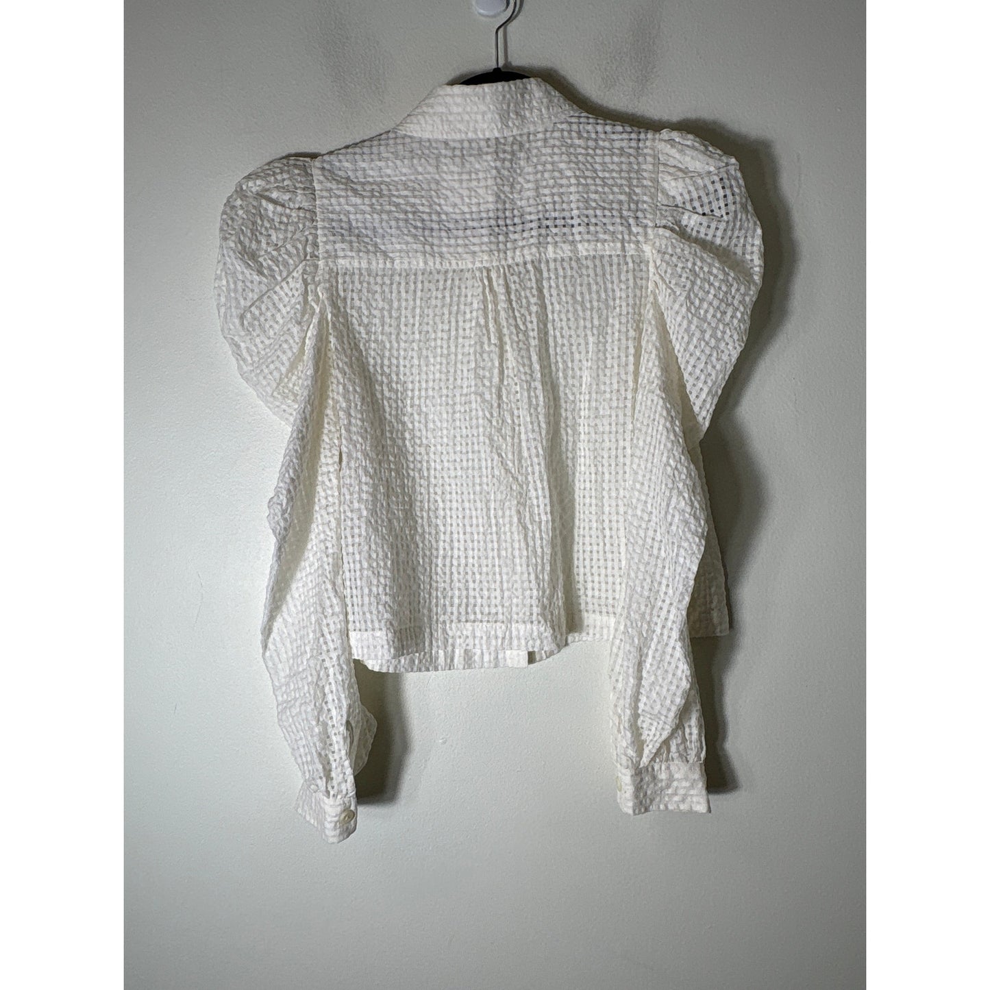 Maeve White Sheer Lattice Long Sleeve Button Up Shirt Sz S