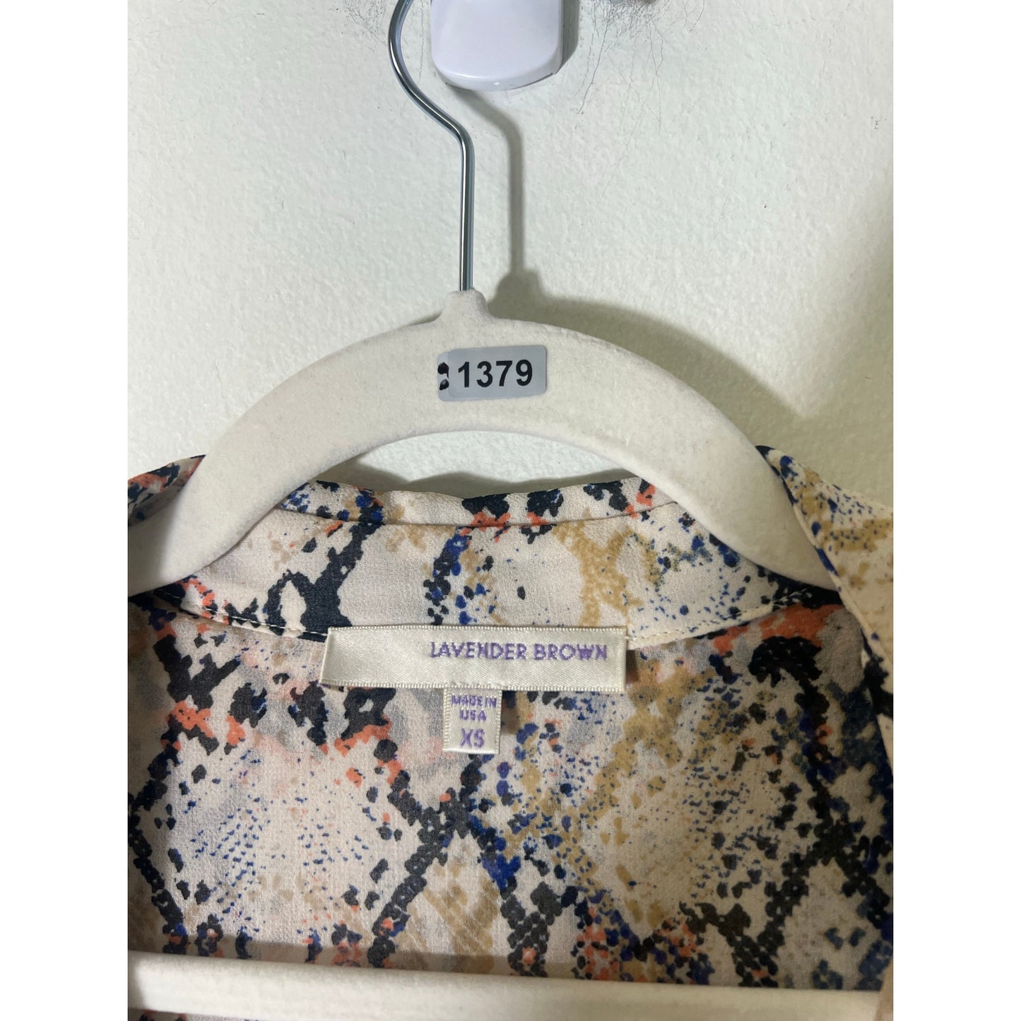 Lavendar Brown Blue Sheer Snakeskin Print Long Sleeve Shirt Sz XS