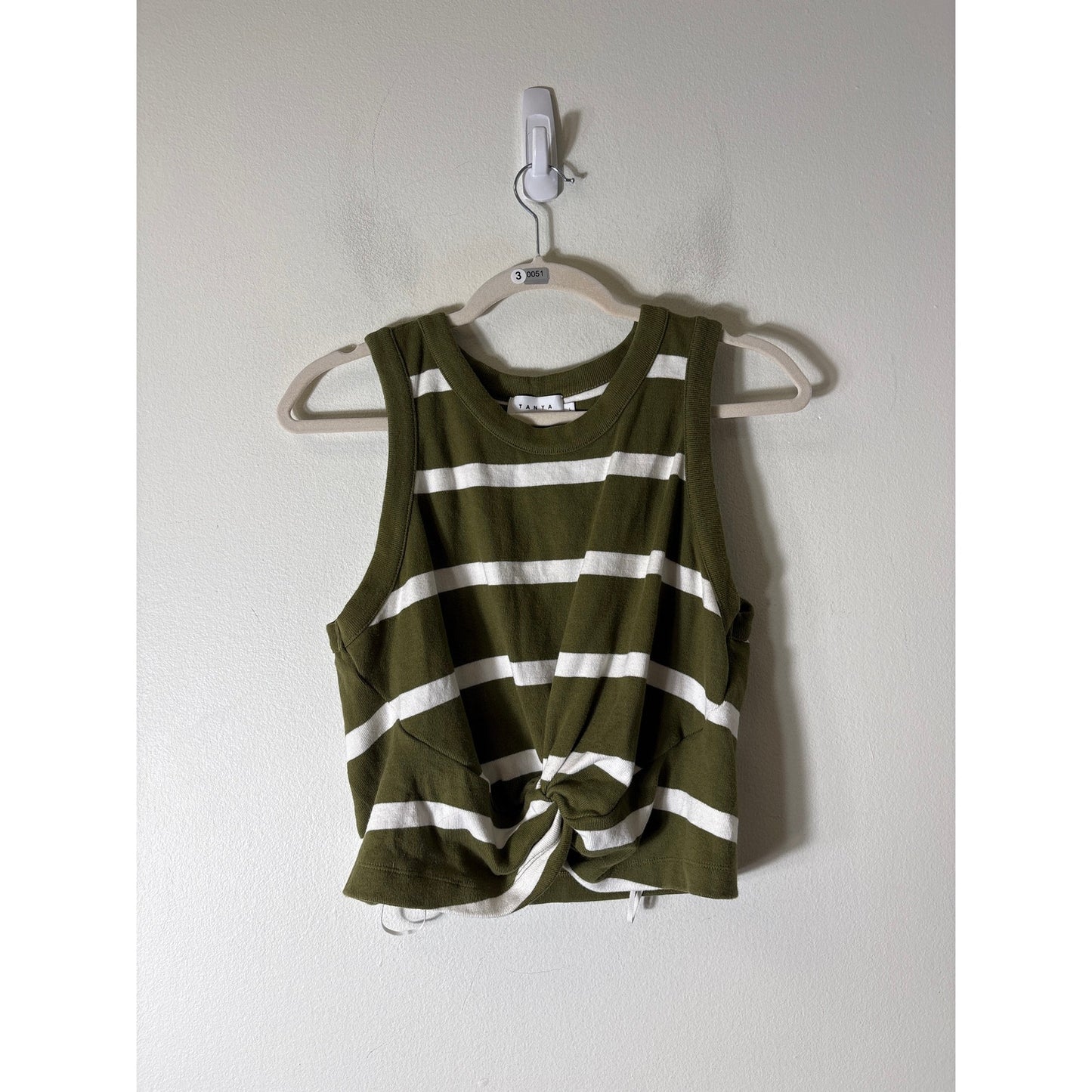 Tanya Taylor Olive Green Stripe Sleeveless Wrap Sweater Sz L