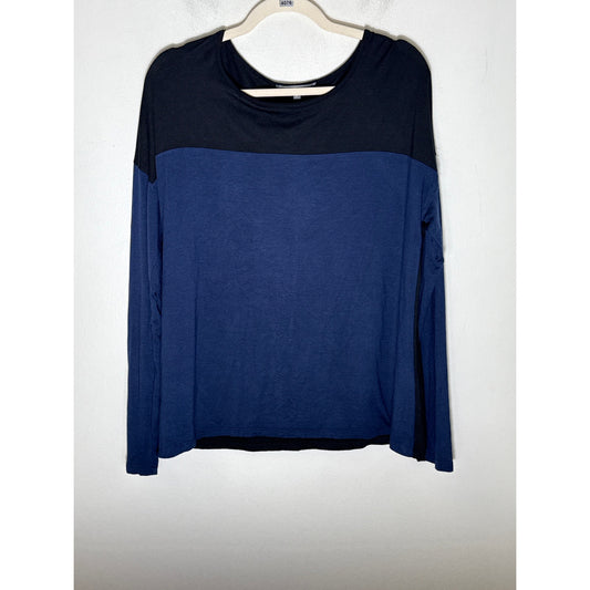 Elliot Lauren Navy Black Colorblock Long Sleeve Knit Shirt Sz M