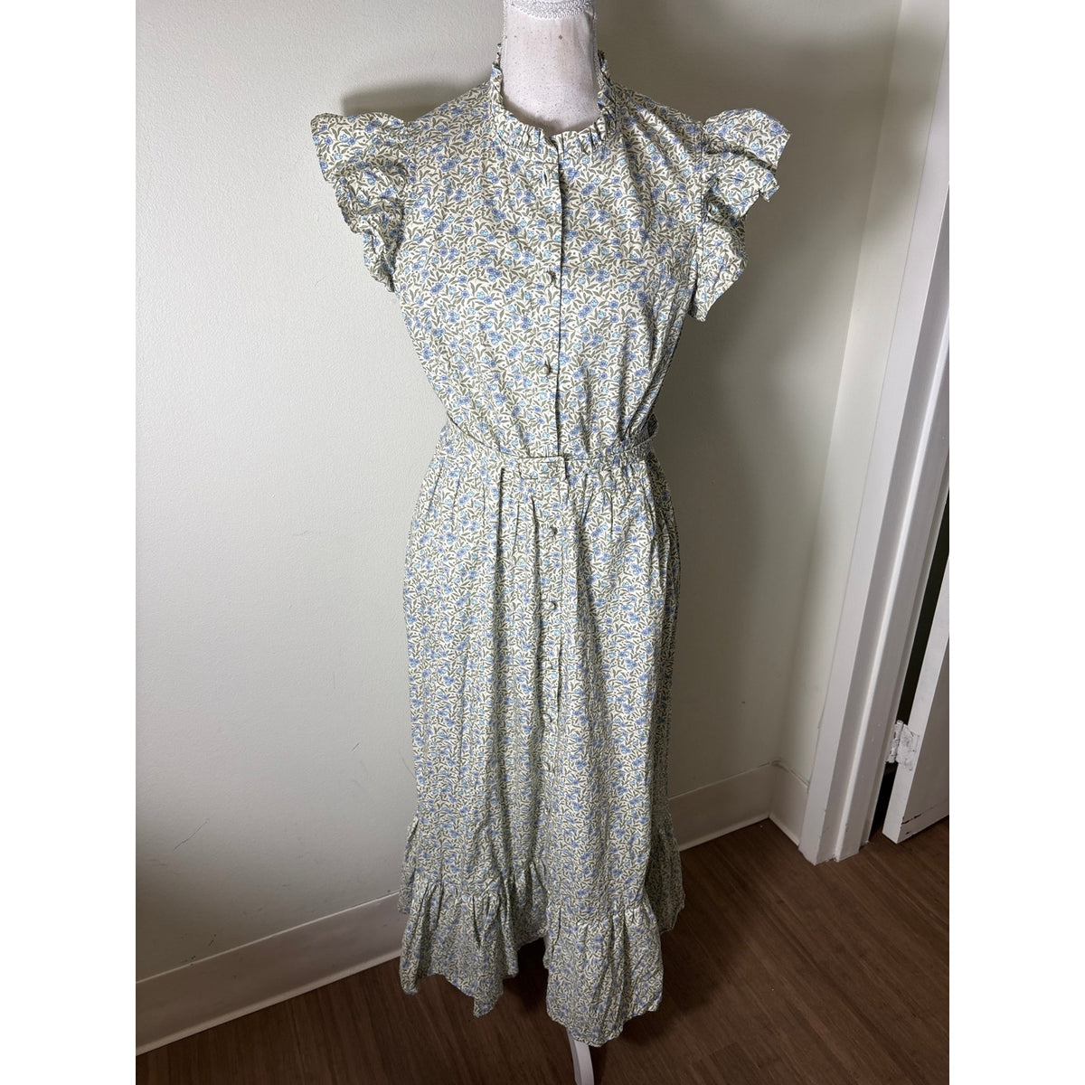 Tillie Palm Beach Blue Sage Floral Flutter Sleeve Button Up Maxi Dress Sz XL