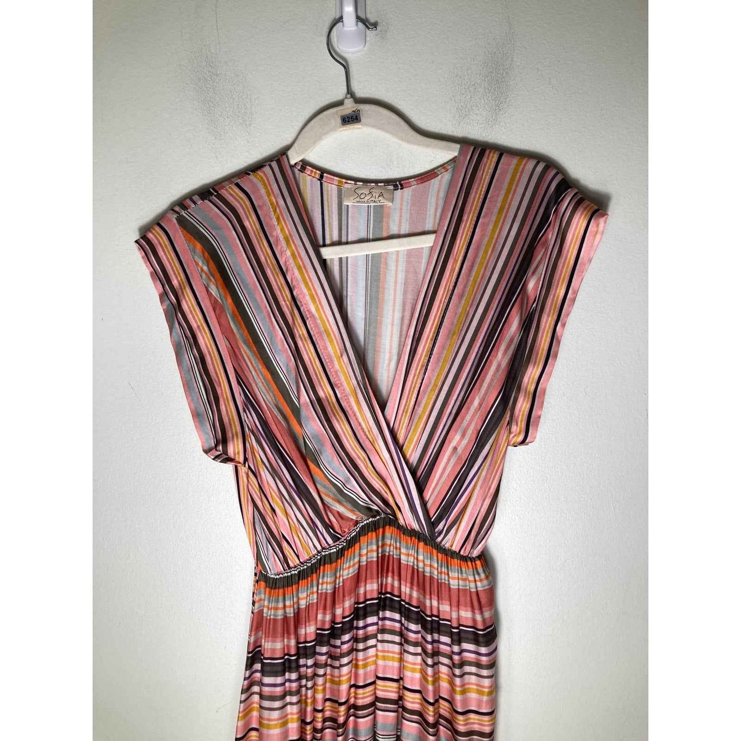 Sophia Made in Italy Orange and Pink Stripe Sleeveless V-Neck Tiered Dress Sz XS