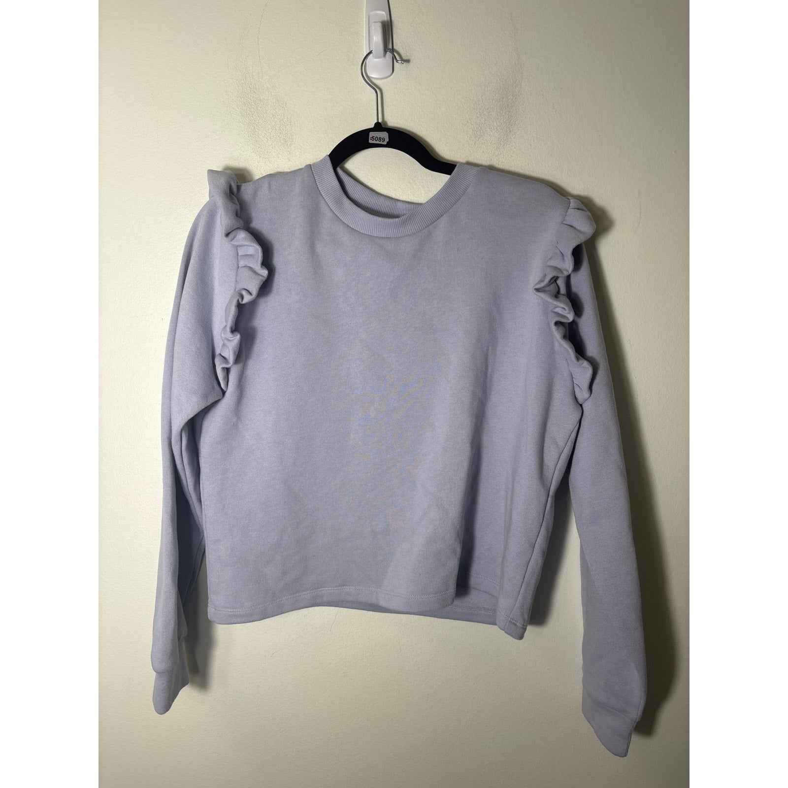 Zara Pale Purple Long Sleeve Sweatshirt with Ruffle Detailing Sz L