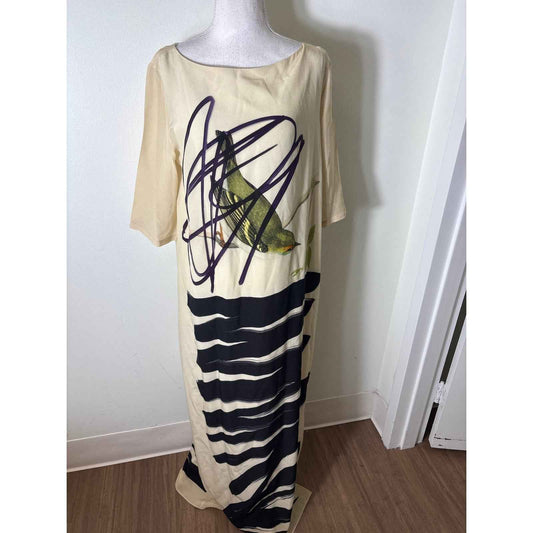 Antoni & Alison Cream and Black Silk Half Sleeve Maxi Shift Dress Sz 12