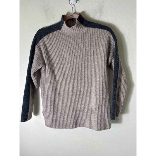 Garnet Hill Cashmere Gray Arm Stripe on Tan Sweater Sz M
