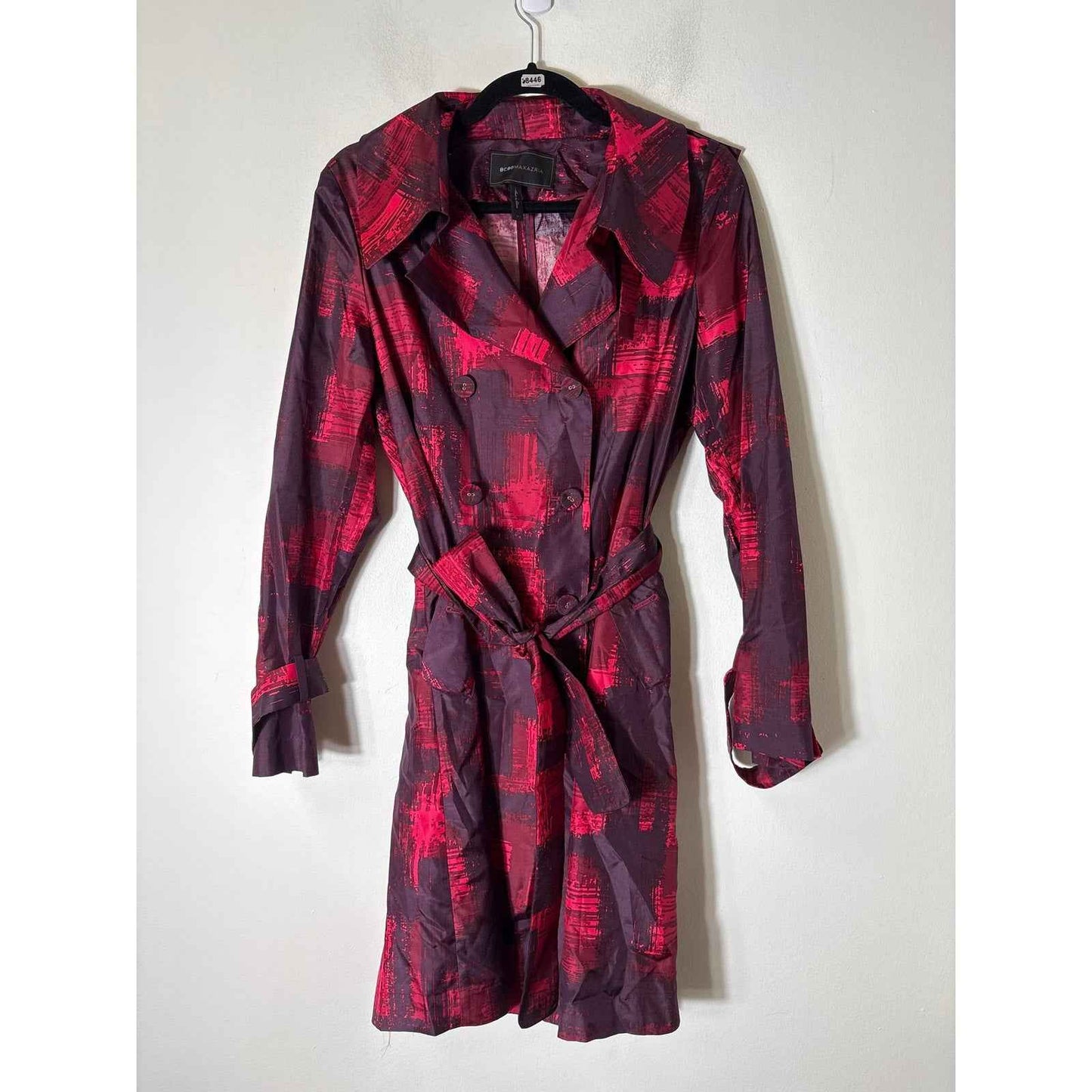 BCBG Crimson Brush Stroke Trench Coat Sz S