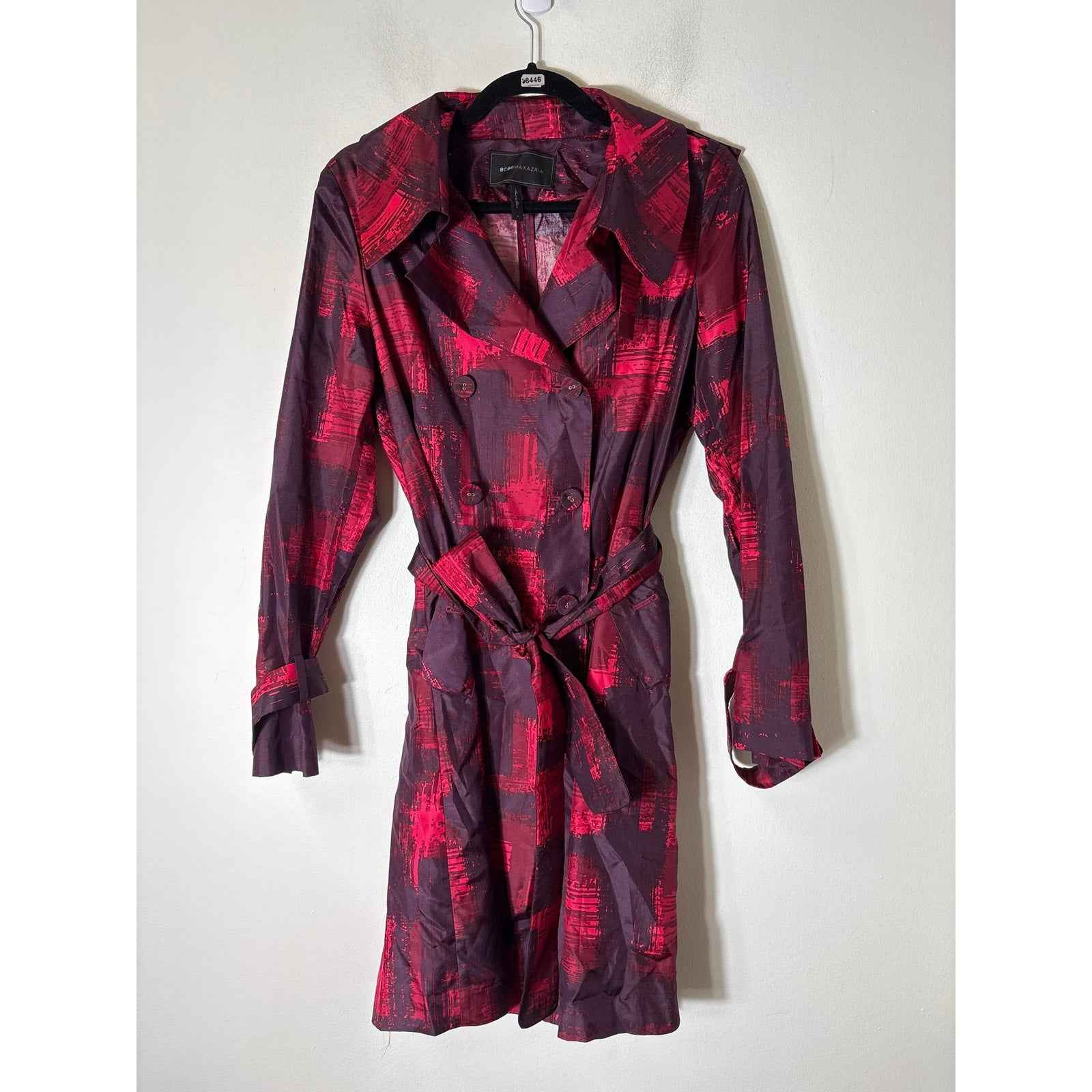 BCBG Crimson Brush Stroke Trench Coat Sz S