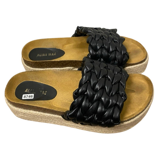 Alias Mae Black Braided Leather Stacked Slides Sz 8.5
