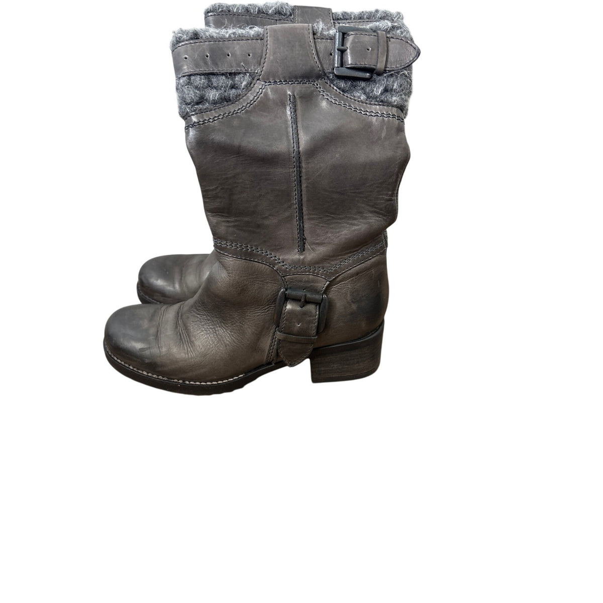 Janet & Janet Gray Leather Wool Lined Boots Sz 39